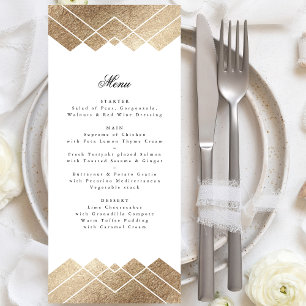 Geometrisch Wit Goud Gatsby Deco Bruiloft Menu