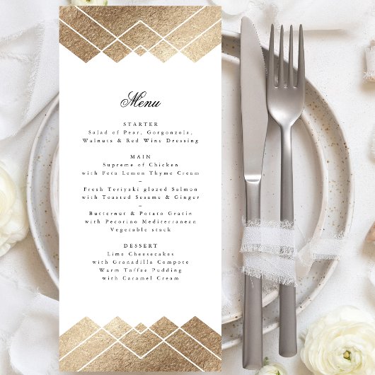 Geometrisch Wit Goud Gatsby Deco Bruiloft Menu