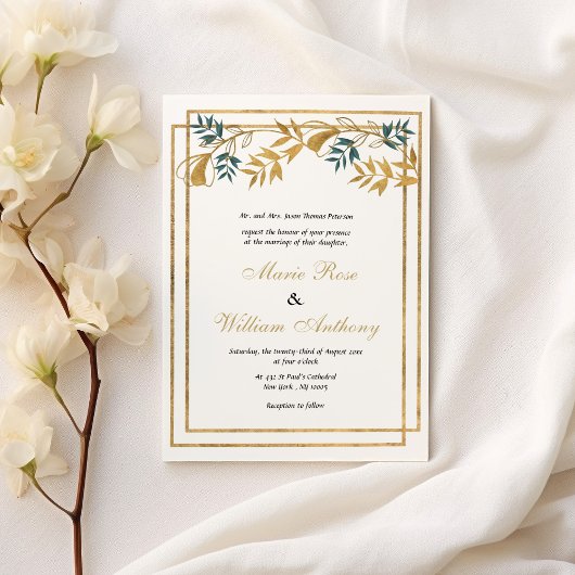 Geometrisch wit goud grijsachtig cyaan gebladerte  kaart