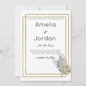 Geometrisch wit goud lavendel roze bloemen bruilof kaart (Voorkant)