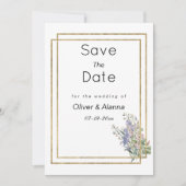Geometrisch wit goud roze bloemen Save The Date Kaart (Voorkant)