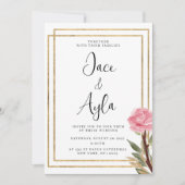 Geometrisch wit goud roze mint bloem bruiloft kaart (Voorkant)