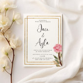 Geometrisch wit goud roze mint bloem bruiloft kaart