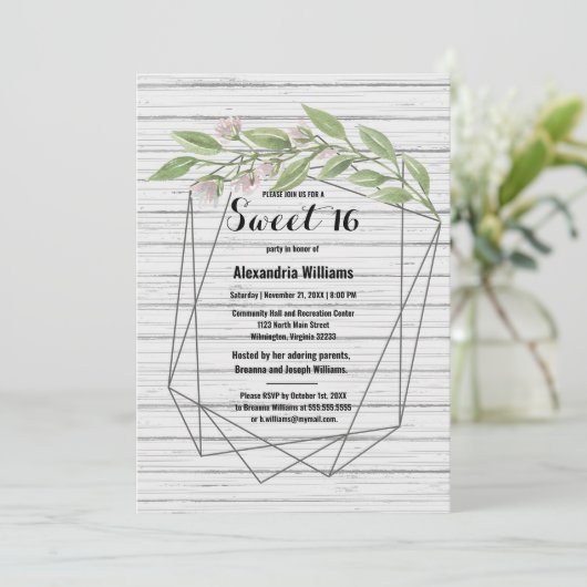 Geometrisch wit hout groen bloemenzoet 16 kaart (Staand voorkant)