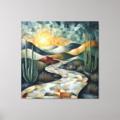 Geometrisch woestijnlandschap met cactus en zonlic canvas afdruk (Voorkant)