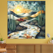 Geometrisch woestijnlandschap met cactus en zonove canvas afdruk (Insitu (Woonkamer))