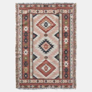 Geometrisch Zuidwesters Stam Kilim in Terracotta Deken