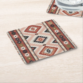 Geometrisch Zuidwesters Stam Kilim in Terracotta Kartonnen Onderzetters
