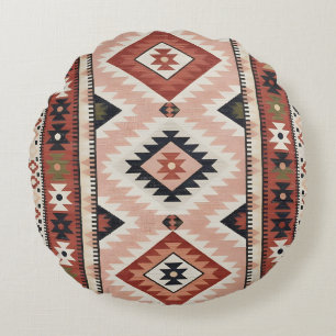 Geometrisch Zuidwesters Stam Kilim in Terracotta Rond Kussen