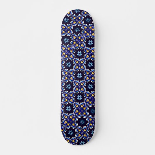Geometrisch Zwart Blauw Gouden Kruis Persoonlijk Skateboard (Voorkant)