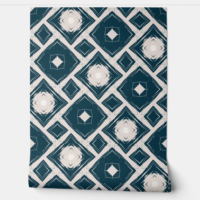 Geometrisch zwart en crèmemodern Tegel Behang (Afrollen)