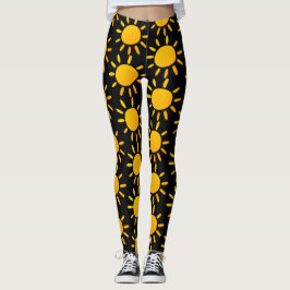 Geometrisch zwart en geel zomer zon patroon leggings