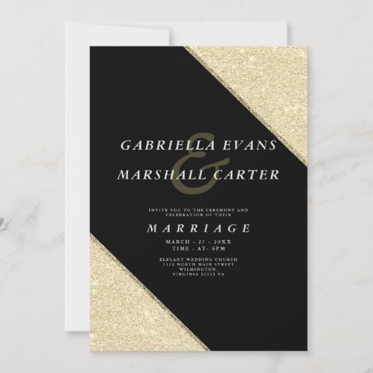 Geometrisch zwart goud ampersand glitter bruiloft kaart (Voorkant)