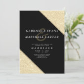 Geometrisch zwart goud ampersand glitter bruiloft kaart (Staand voorkant)
