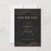 Geometrisch zwart goud monogram Save The Date (Voorkant)