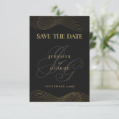 Geometrisch zwart goud monogram Save The Date (Staand voorkant)