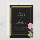 Geometrisch zwart goud roze mint bloem bruiloft kaart (Voorkant)