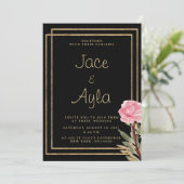 Geometrisch zwart goud roze mint bloem bruiloft kaart (Staand voorkant)