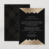 Geometrisch  Zwart Gouden Folie Bruiloft Details Informatiekaartje (Voorkant / Achterkant)