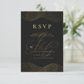 Geometrisch zwart gouden monogram initialen RSVP Kaart (Staand voorkant)