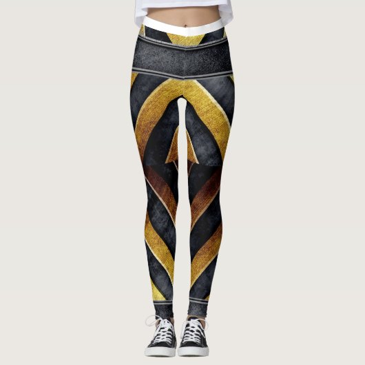 geometrisch zwart-goudpatroon leggings (Voorkant)