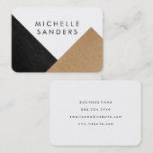 Geometrisch zwart nama leer ambachtelijk papier wi visitekaartje (Voorkant / Achterkant)