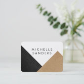 Geometrisch zwart nama leer ambachtelijk papier wi visitekaartje (Staand voorkant)