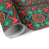 Geometrisch zwart, rood, groen Letlands stampatroo Cadeaupapier (Rol Hoek)