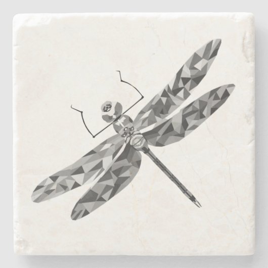 Geometrisch Zwart Wit Dragonfly Marble Onderzetter (Voorkant)