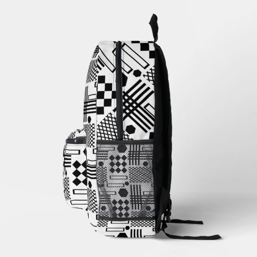 Geometrisch zwart-wit patroon bedrukte rugzak (Rechts)