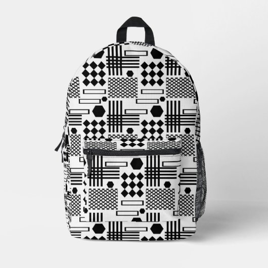 Geometrisch zwart-wit patroon bedrukte rugzak (Voorkant)