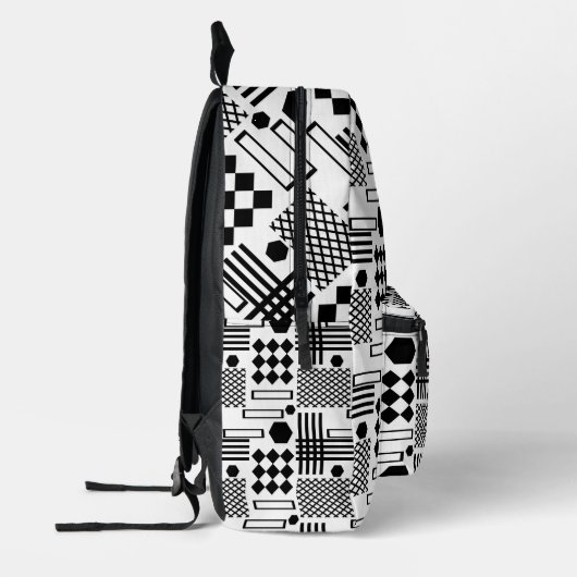 Geometrisch zwart-wit patroon bedrukte rugzak (Links)