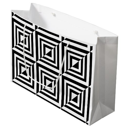 Geometrisch zwart-wit patroon groot cadeauzakje (Voorkant Gekanteld)