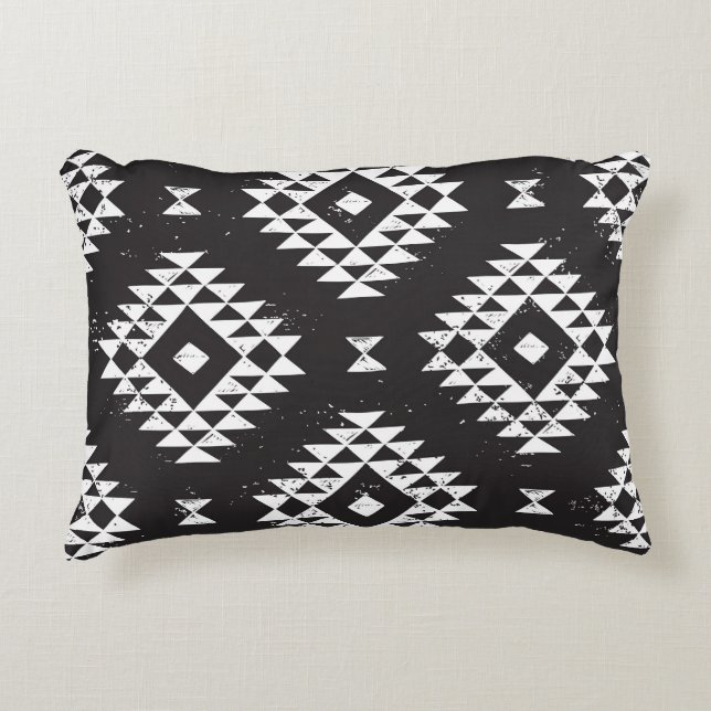Geometrisch: Zwart-wit Tribal. Accent Kussen (Voorkant)