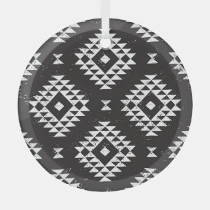 Geometrisch: Zwart-wit Tribal. Glas Ornament