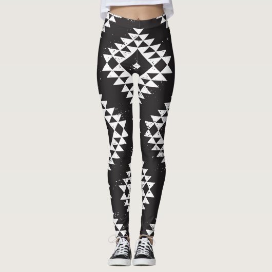Geometrisch: Zwart-wit Tribal. Leggings (Voorkant)