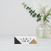 Geometrisch zwart, zwart, leder, papier, wit mini visitekaartje (Staand voorkant)