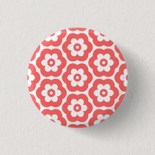 Geometrische 290514 (3) - Tropisch Roze op Wit Ronde Button 3,2 Cm