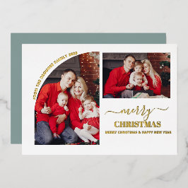 Geometrische 2 foto Modern minimalistisch kerstbla Folie Feestdagenkaart