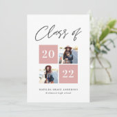 Geometrische 2 foto-typografie roze girale afstude aankondiging (Staand voorkant)