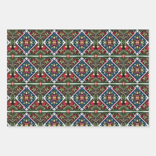Geometrische 50-60s Kerstkleuren rood groen wit Inpakpapier Vel (Voorkant 3)
