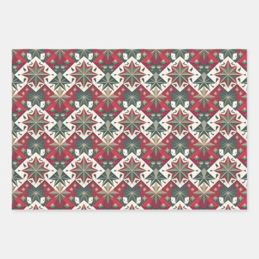 Geometrische 50-60s Kerstkleuren rood groen wit Inpakpapier Vel (Voorkant 2)
