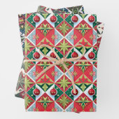 Geometrische 50-60s Kerstkleuren rood groen wit Inpakpapier Vel (In situ)