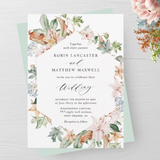 Geometrische aardbloei in Sage Green Wedding Kaart