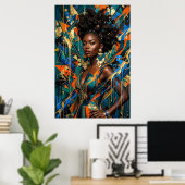 Geometrische Abstracte Afrofuturisme Zwarte Mode Q Poster (Thuiskantoor)