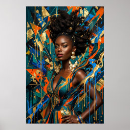 Geometrische Abstracte Afrofuturisme Zwarte Mode Q Poster