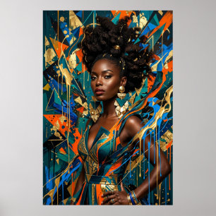 Geometrische Abstracte Afrofuturisme Zwarte Mode Q Poster