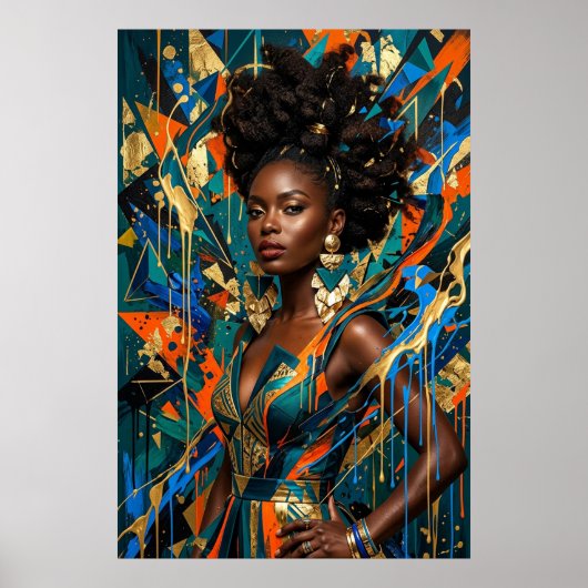 Geometrische Abstracte Afrofuturisme Zwarte Mode Q Poster (Voorkant)