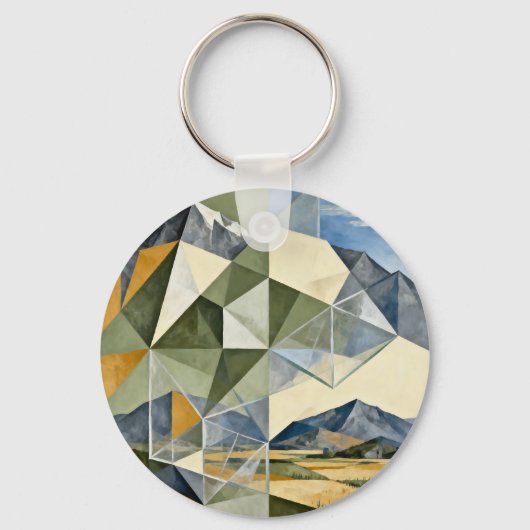 Geometrische Abstracte Berglandschap Sleutelhanger (Voorkant)