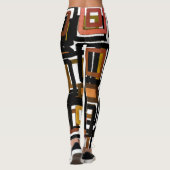 Geometrische Abstracte blokken Rust Black White Leggings (Achterkant)